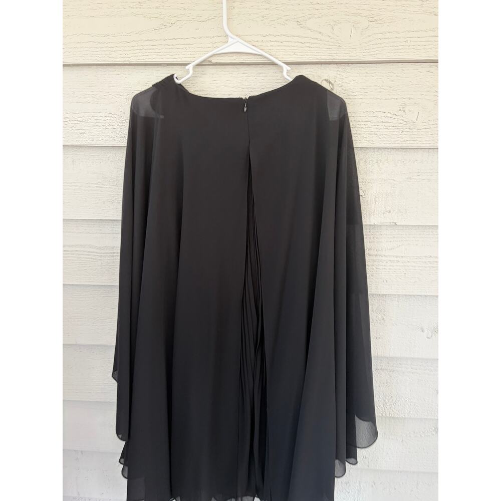 Alex Marie Black Pleated Chiffon Cape Dress Sheer Overlay Elegant Formal Size 14 - Picture 4 of 5